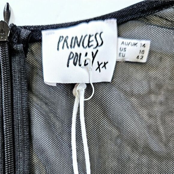 NWT Princess Polly Charvi Square Neck Ruched Long Sleeve Mini Dress in Black 10 - Picture 12 of 12